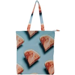 Watermelon Against Blue Surface Pattern Double Zip Up Tote Bag
