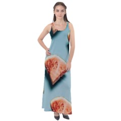 Watermelon Against Blue Surface Pattern Sleeveless Velour Maxi Dress