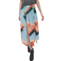 Watermelon Against Blue Surface Pattern Velour Split Maxi Skirt