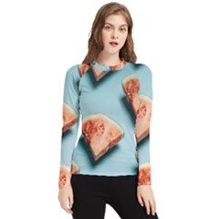 Watermelon Against Blue Surface Pattern Women s Long Sleeve Rash Guard by artworkshop