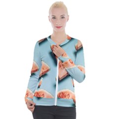 Watermelon Against Blue Surface Pattern Casual Zip Up Jacket