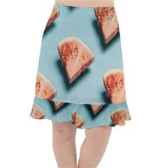 Watermelon Against Blue Surface Pattern Fishtail Chiffon Skirt