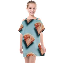 Watermelon Against Blue Surface Pattern Kids  One Piece Chiffon Dress