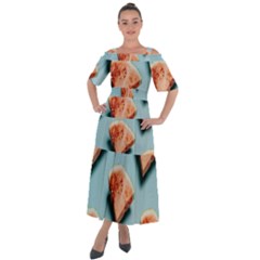 Watermelon Against Blue Surface Pattern Shoulder Straps Boho Maxi Dress 