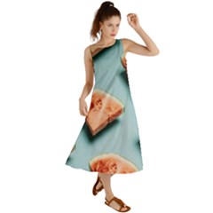 Watermelon Against Blue Surface Pattern Summer Maxi Dress