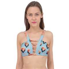 Watermelon Against Blue Surface Pattern Cage Up Bikini Top