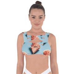 Watermelon Against Blue Surface Pattern Bandaged Up Bikini Top