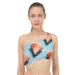 Watermelon Against Blue Surface Pattern Spliced Up Bikini Top  by artworkshop
