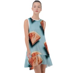 Watermelon Against Blue Surface Pattern Frill Swing Dress