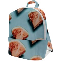 Watermelon Against Blue Surface Pattern Zip Up Backpack