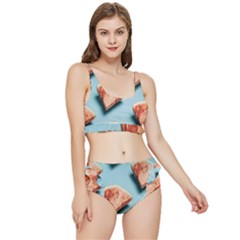 Watermelon Against Blue Surface Pattern Frilly Bikini Set
