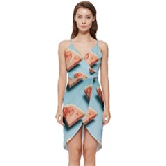 Watermelon Against Blue Surface Pattern Wrap Frill Dress