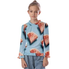 Watermelon Against Blue Surface Pattern Kids  Frill Detail Tee