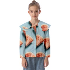 Watermelon Against Blue Surface Pattern Kids  Peter Pan Collar Blouse