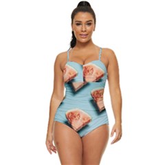 Watermelon Against Blue Surface Pattern Retro Full Coverage Swimsuit