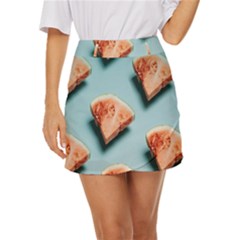 Watermelon Against Blue Surface Pattern Mini Front Wrap Skirt by artworkshop