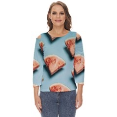 Watermelon Against Blue Surface Pattern Cut Out Wide Sleeve Top