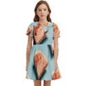 Watermelon Against Blue Surface Pattern Kids  Bow Tie Puff Sleeve Dress View1