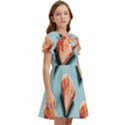 Watermelon Against Blue Surface Pattern Kids  Bow Tie Puff Sleeve Dress View2