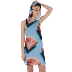 Watermelon Against Blue Surface Pattern Racer Back Hoodie Dress by artworkshop