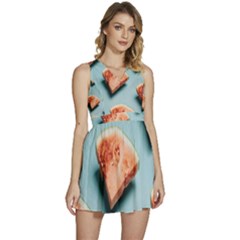 Watermelon Against Blue Surface Pattern Sleeveless High Waist Mini Dress
