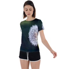 White Flower Back Circle Cutout Sports Tee by artworkshop