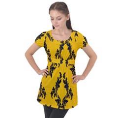 Yellow Regal Filagree Pattern Puff Sleeve Tunic Top by artworkshop