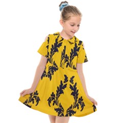 Yellow Regal Filagree Pattern Kids  Short Sleeve Shirt Dress by artworkshop