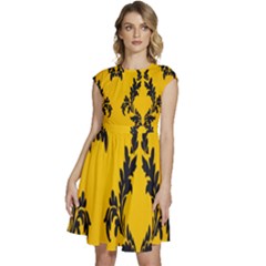 Yellow Regal Filagree Pattern Cap Sleeve High Waist Dress by artworkshop