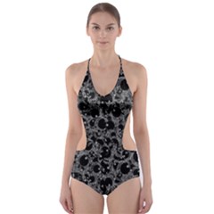 Black And Alien Drawing Motif Pattern Cut-out One Piece Swimsuit by dflcprintsclothing