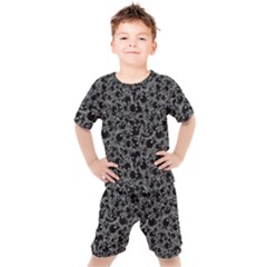 Black And Alien Drawing Motif Pattern Kids  Tee And Shorts Set by dflcprintsclothing