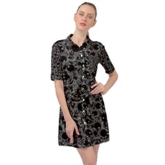 Black And Alien Drawing Motif Pattern Belted Shirt Dress by dflcprintsclothing