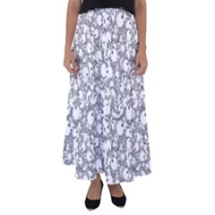 Black And White Alien Drawing Motif Pattern Flared Maxi Skirt by dflcprintsclothing