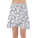 Black And White Alien Drawing Motif Pattern Wrap Front Skirt View1