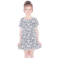 Black And White Alien Drawing Motif Pattern Kids  Simple Cotton Dress by dflcprintsclothing