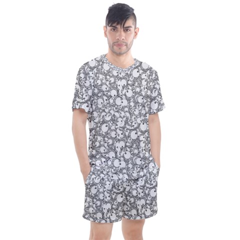 Black And White Alien Drawing Motif Pattern Men s Mesh Tee And Shorts Set by dflcprintsclothing