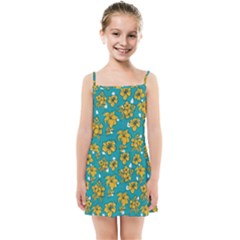 Turquoise And Yellow Floral Kids  Summer Sun Dress by fructosebat