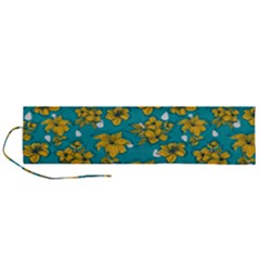 Turquoise And Yellow Floral Roll Up Canvas Pencil Holder (l) by fructosebat