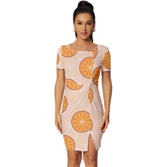 Orange Slices! Fitted Knot Split End Bodycon Dress