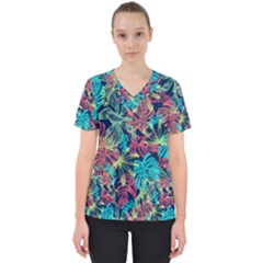 Neon Leaves Women s V-neck Scrub Top by fructosebat