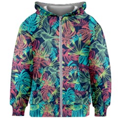 Neon Leaves Kids  Zipper Hoodie Without Drawstring