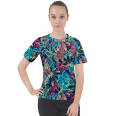 Neon Leaves Women s Sport Raglan Tee