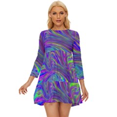 Abstract With Blue Long Sleeve Babydoll Dress by bloomingvinedesign