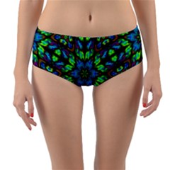 Blue Green Kaleidoscope Reversible Mid-waist Bikini Bottoms by bloomingvinedesign