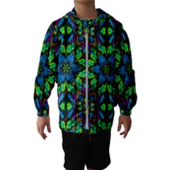 Blue Green Kaleidoscope Kids  Hooded Windbreaker by bloomingvinedesign