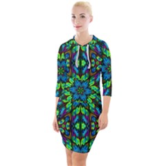 Blue Green Kaleidoscope Quarter Sleeve Hood Bodycon Dress by bloomingvinedesign