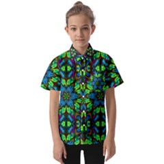 Blue Green Kaleidoscope Kids  Short Sleeve Shirt by bloomingvinedesign