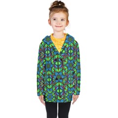 Blue Green Kaleidoscope Kids  Double Breasted Button Coat by bloomingvinedesign