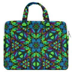 Blue Green Kaleidoscope Macbook Pro 16  Double Pocket Laptop Bag  by bloomingvinedesign