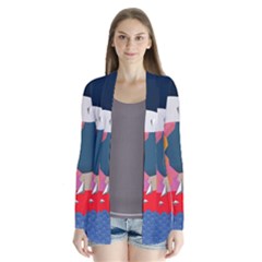 Whale Moon Ocean Digital Art Drape Collar Cardigan by Jancukart